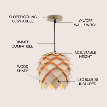 Simon 11.75" Pinecone Wood LED Pendant - JONATHAN Y